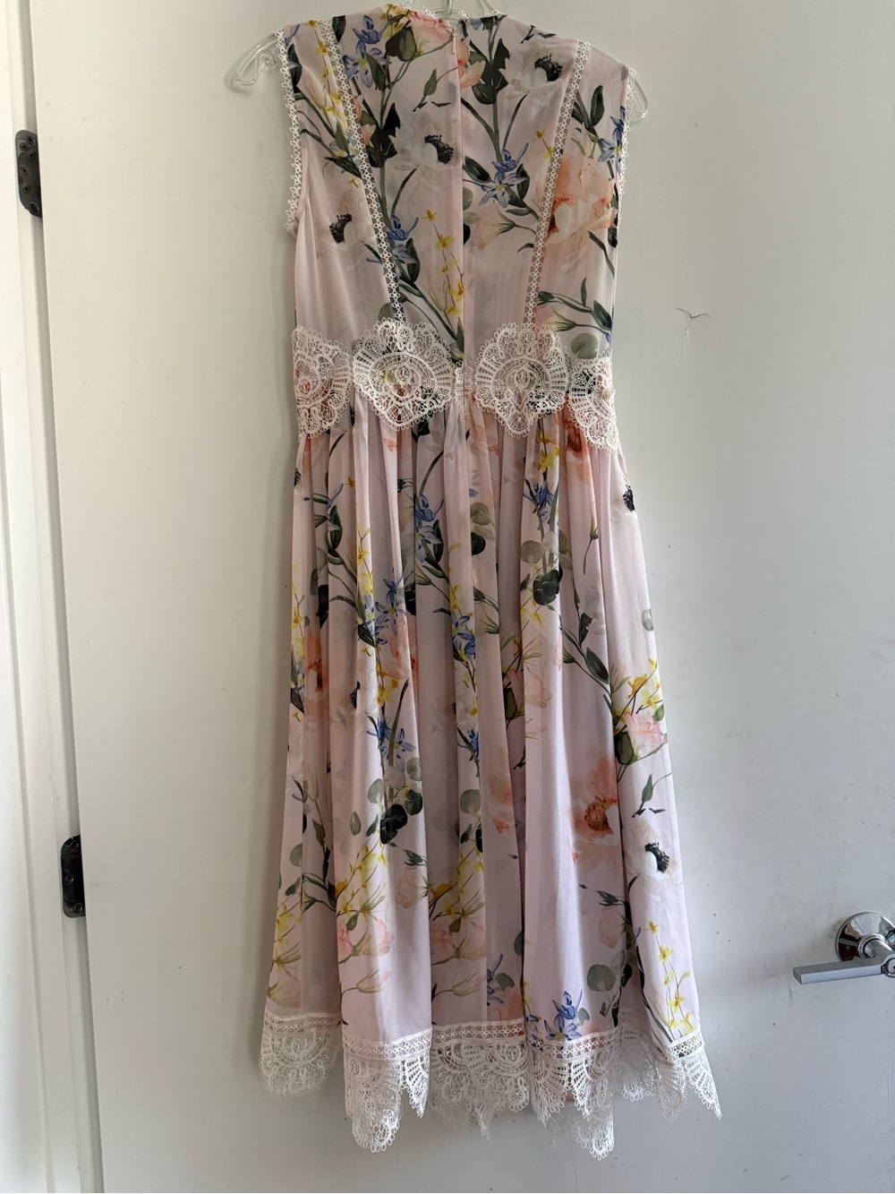 Ted Baker Cerloe Floral Midi Nude Pink White Crochet Details Dress Size 1 US 4 - Picture 3 of 5